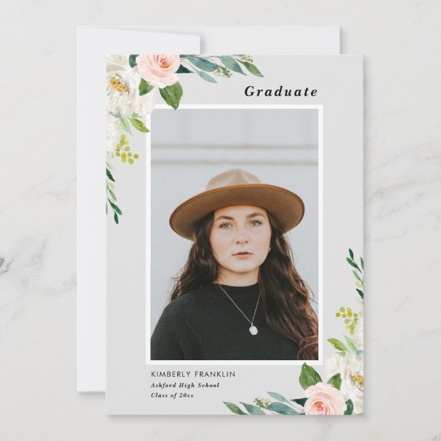 Garden Floral Abschluss Foto Einladung (Vorderseite)
