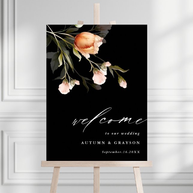 Garden Floral Bouquet Black Wedding Begrüßung Poster (Von Creator hochgeladen)