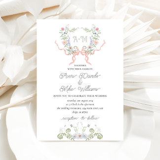Garden Floral Bow Wappen Monogram Modern Wedding Einladung