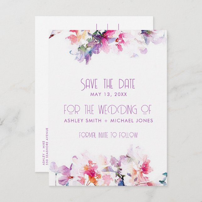 Garden Floral Budget Hochzeit speichern das Datum Ankündigungspostkarte (Vorne/Hinten)