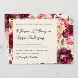 Garden Floral Burgundy Script kalligraphische Hoch Einladung