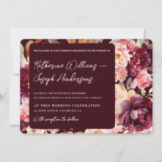 Garden Floral Burgundy Script kalligraphische Hoch Einladung