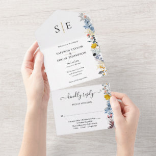 Garden Floral Elegant Monogram Wedding All In One Einladung