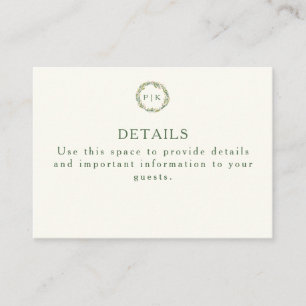 Garden Floral Monogram Wreath Pink Green Wedding Begleitkarte