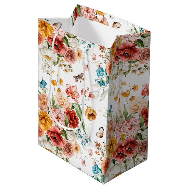 Garden Floral Pattern Mittlere Geschenktüte (Vorderseite Schrägansicht)