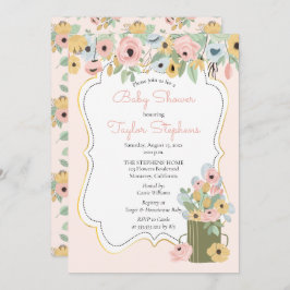 Garden Floral Pink | Yellow Bouquet Baby Dusche Einladung