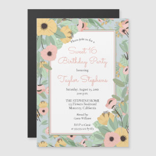Garden Floral Pink Yellow Bouquet Sweet 16 Party Magneteinladung
