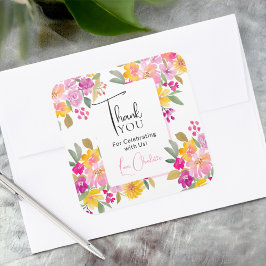 Garden floral watercolor thank you bridal shower quadratischer aufkleber