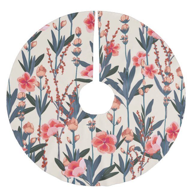Garden Florals: Tropical Botanical Vintag Polyester Weihnachtsbaumdecke (Vorderseite)