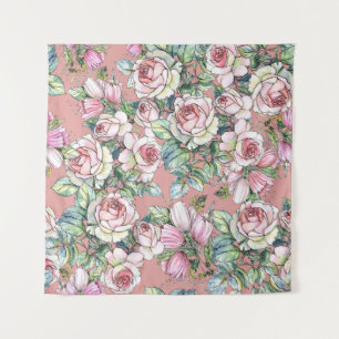 Garden flowers rose with tulips painted in waterco wandteppich