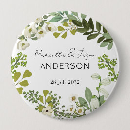Garden Foliage Green Wreath Wedding Party Button