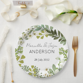 Garden Foliage Green Wreath Wedding Party Pappteller