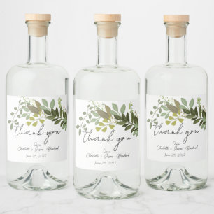 Garden Foliage Grüne Reben Hochzeit Vielen Dank Alkoholflaschenetikett
