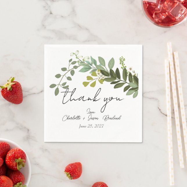 Garden Foliage Grüne Reben Hochzeit Vielen Dank Serviette (Beispiel)