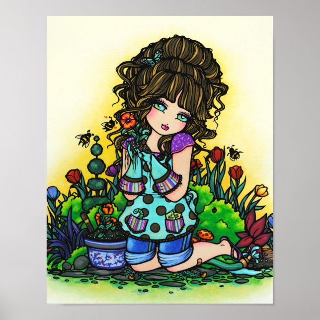 Garden Girl Bumblebee Tulip Art von Hannah Lynn Poster (Vorne)