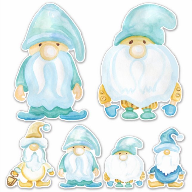 Garden Gnome Bros Wasserfarbe bemalt Kinderzimmer Aufkleber (Vorderseite)