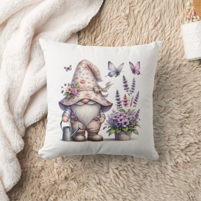Garden Gnome Lila Pink Blume Lavender Butterfly Kissen (Decke)