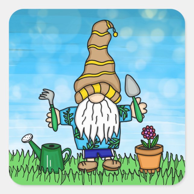 Garden Gnome Niedlich Quadratischer Aufkleber (Vorderseite)