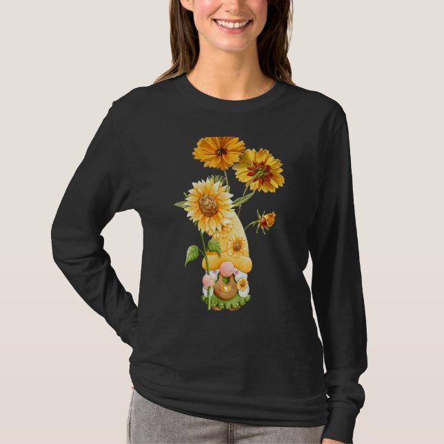 Garden Gnome Sonnenblumen Gärtnerin Sommer Frauen T-Shirt (Vorderseite)