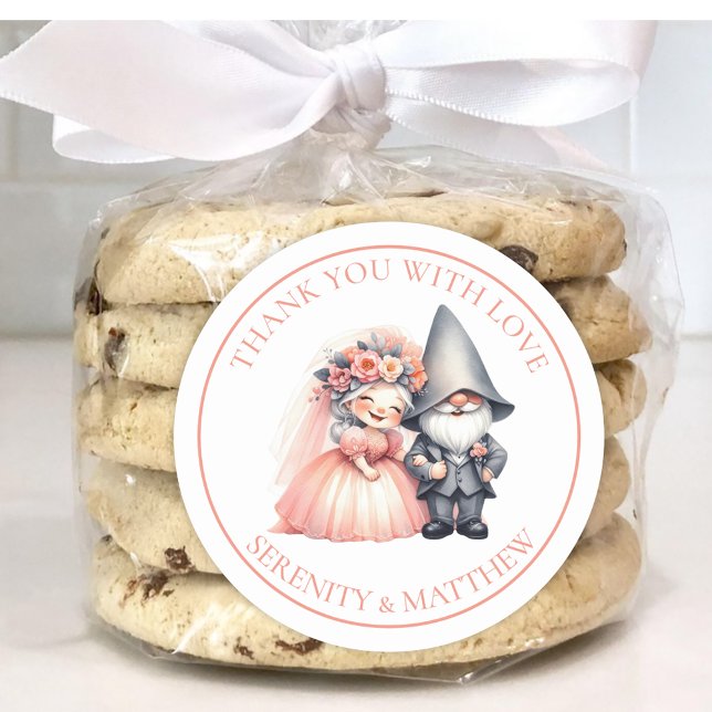 Garden Gnome Woodland Orange Wedding Vielen Dank Runder Aufkleber (Von Creator hochgeladen)