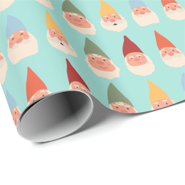 Garden Gnomes Robin's Egg Blue Background Geschenkpapier (Rolleneckpunkt)
