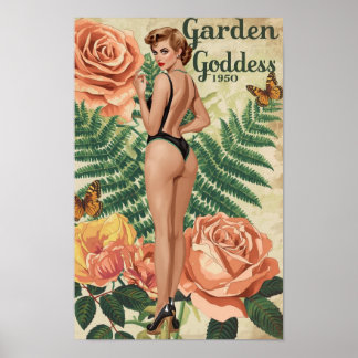 Garden Goddess 1950 – Retro Pin-Up Botanical Colla Poster
