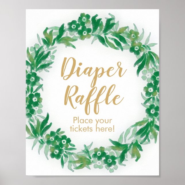Garden Greenery Baby Dusche Windel Raffle Schild (Vorne)