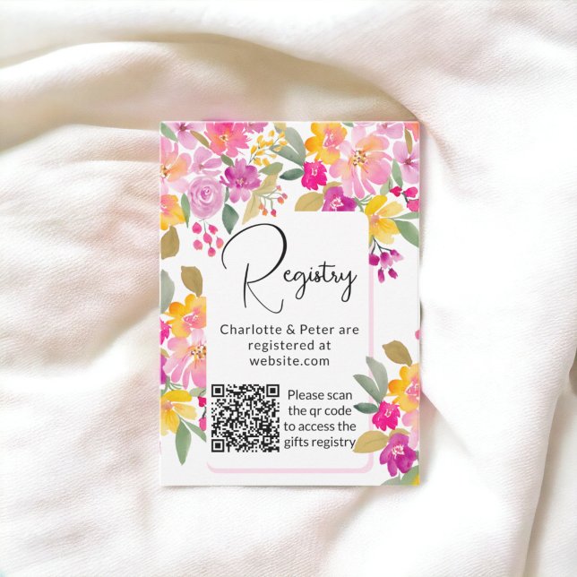 Garden hell blühende Aquarellschrift qr Begleitkarte (Garden bright floral watercolor bridal registry qr enclosure card)