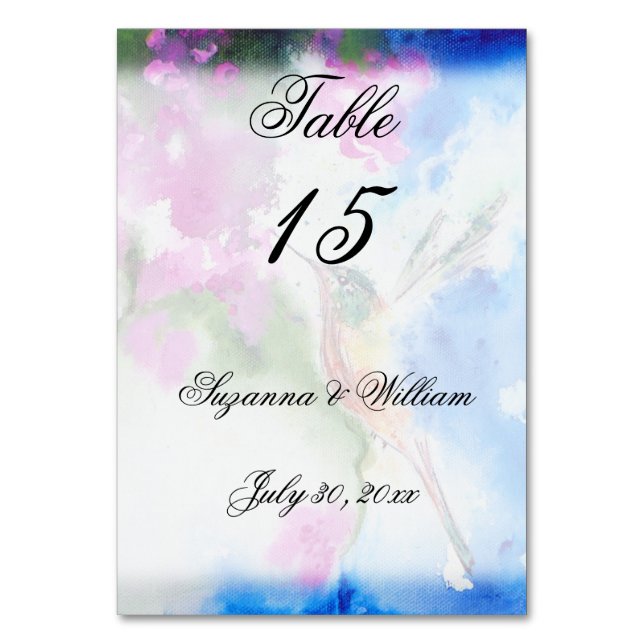 Garden Hummingbird Wedding Tischnummer Cards (Vorderseite)