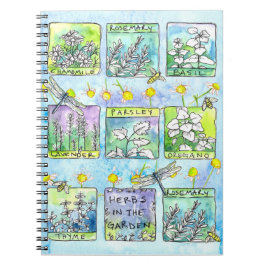 Garden Journal Basil Pflanze Dragonfly Bees Herb Notizblock