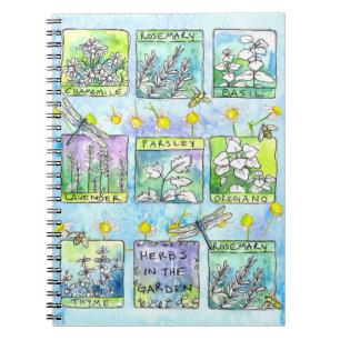 Garden Journal Basil Pflanze Dragonfly Bees Herb Notizblock