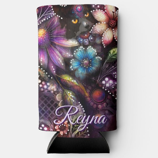 Garden Kitty Cat Floral Abstract Personalized Selters Dosenkühler (Vorderseite)