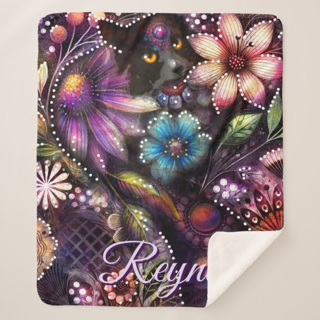 Garden Kitty Cat Floral Abstract Personalized Sherpadecke (Vorderseite)