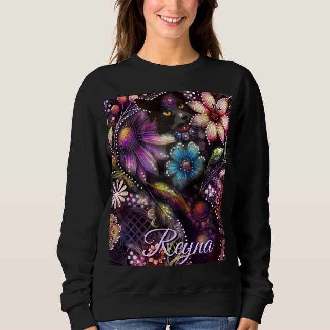 Garden Kitty Cat Floral Abstract Personalized Sweatshirt (Vorderseite)