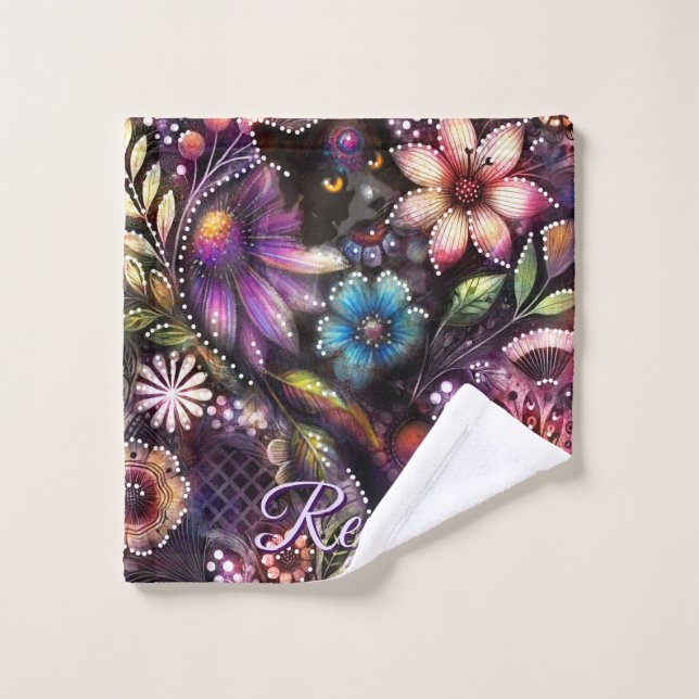 Garden Kitty Cat Floral Abstract Personalized Waschlappen (Waschlappen)