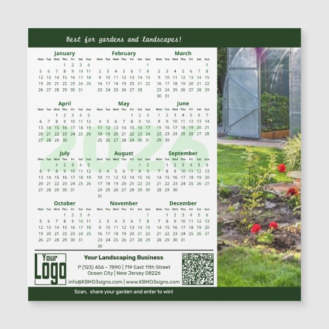 Garden Landscape Green White 2026 Calendar Magnet (Vorderseite)