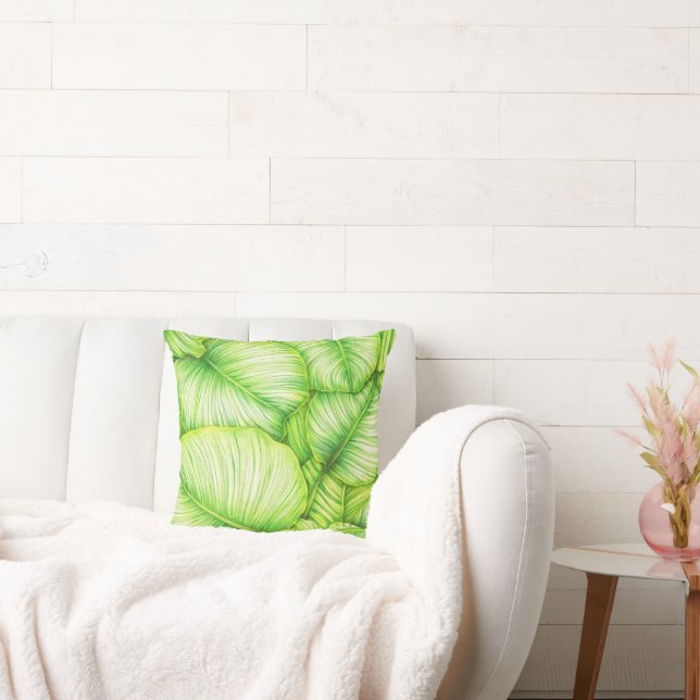 Garden Leaves Illustration Throw Pillow Kissen (Liege)