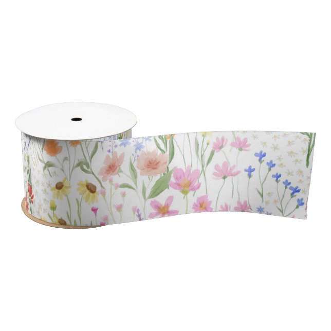 Garden light Background Wildflowers Floral Pattern Satinband (Spule)