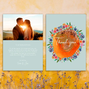 Garden Light Blue Boho Wildblume Foto Wedding Dankeskarte