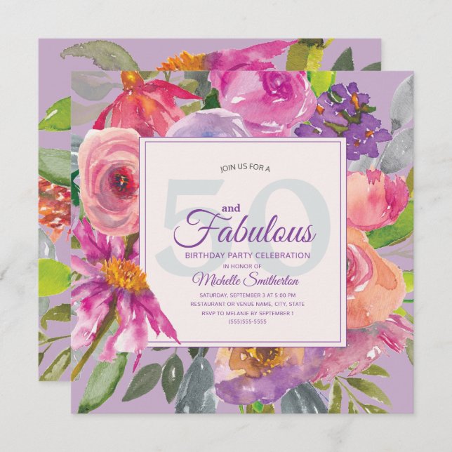 Garden Lila Pink Floral 50 und fabelhaft Einladung