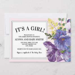 Garden Lila Yellow Pink Floral Girl Babydusche Einladung