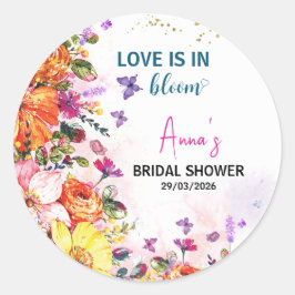 Garden love is in bloom wildflower bridal shower runder aufkleber
