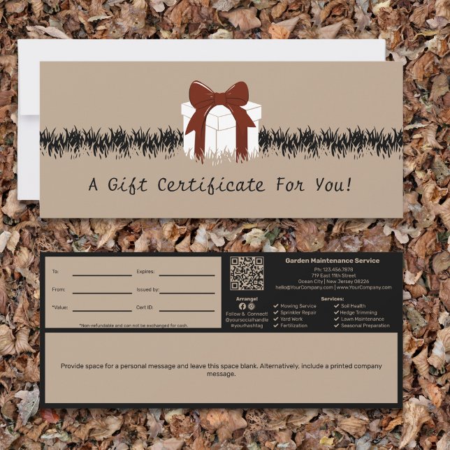 Garden Maintenance Personal Note Geschenkgutschein (Garden Maintenance Personal Note Gift Certificate, Khaki & Black)