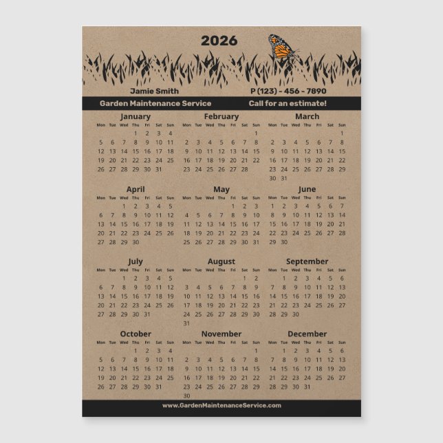 Garden Maintenance Service Magnetic 2026 Calendar Magnetkarte (Vorderseite)