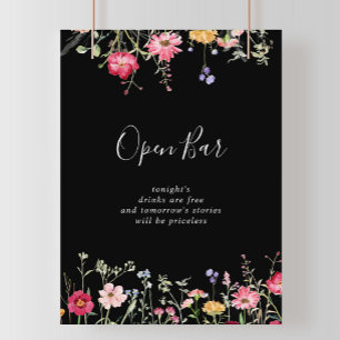 Garden Multicolor Wildblume Hochzeit Open Bar Sign Poster