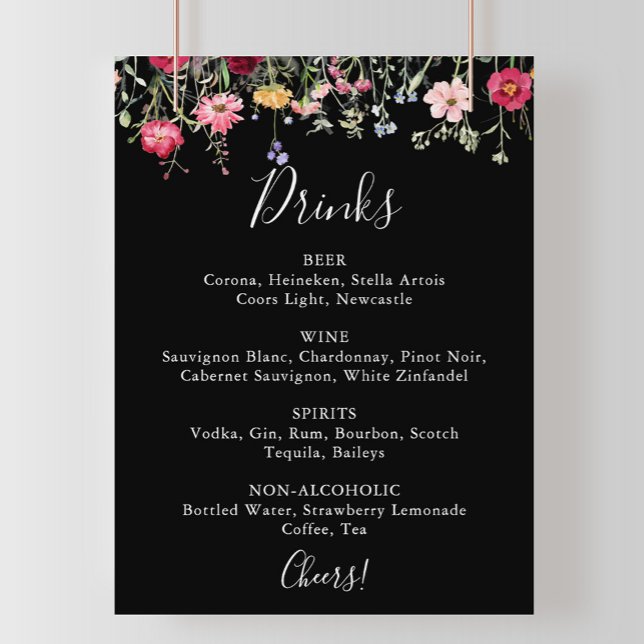 Garden Multicolor Wildblume Wedding Drinks Menü Poster (Von Creator hochgeladen)