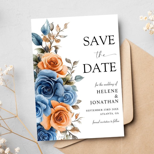 Garden Navy Blaue Terracotta Rost Elegante Hochzei Save The Date (Garden Navy Blue Terracotta Rust Elegant Wedding Save The Date)