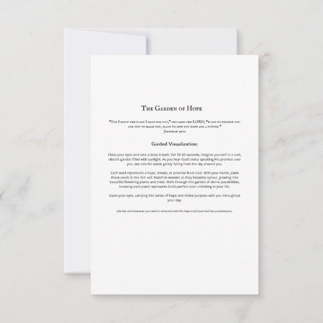 Garden of Hope Meditation Card | Christlich Script Einladung (Rückseite)