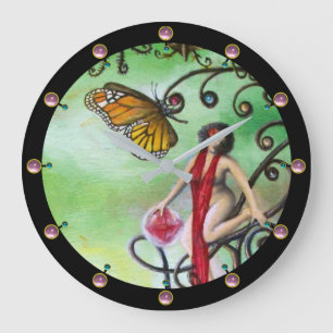GARDEN OF MELISSA Magic Butterfly and Lady in Red Große Wanduhr