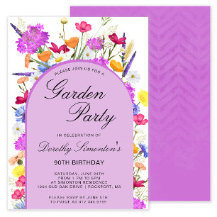 Garden Party Aquarell Wildblume 90. Geburtstag Einladung